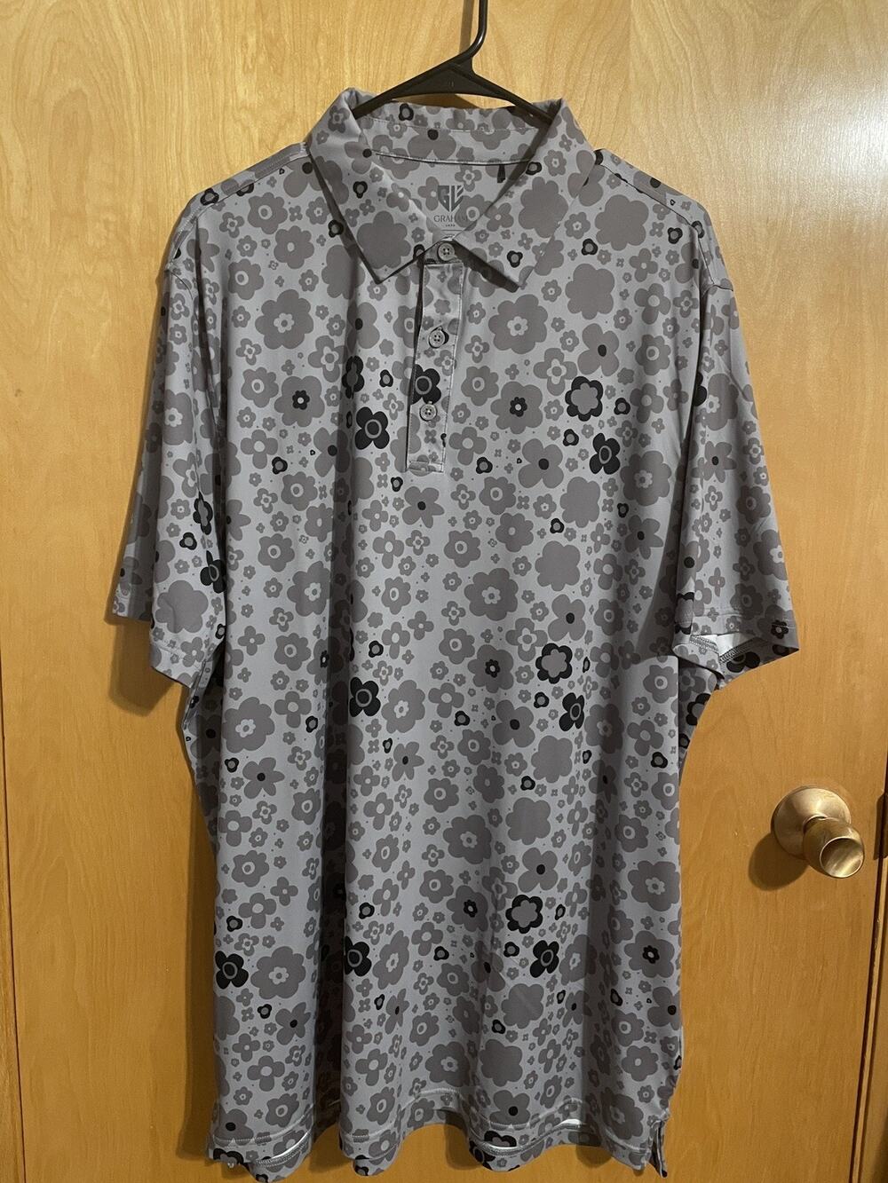 GRAHAM LUXE Golf Polo Shirt Mens Steel Grey Floral Performance XL Extra Large